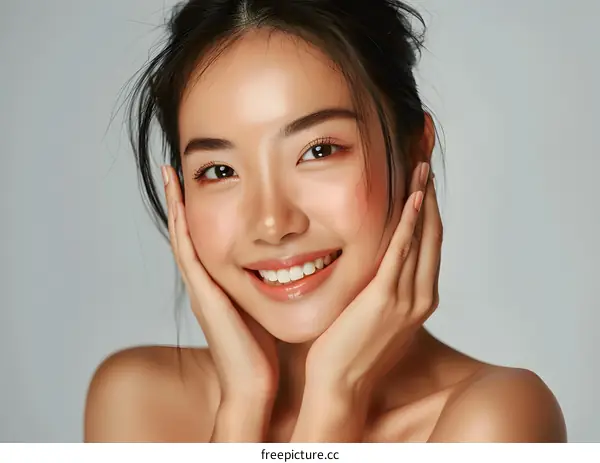 Beautiful Asian Woman with Healthy Skin Smiling