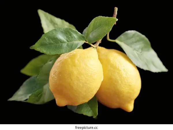 Fresh Lemons on Branch with Leaves