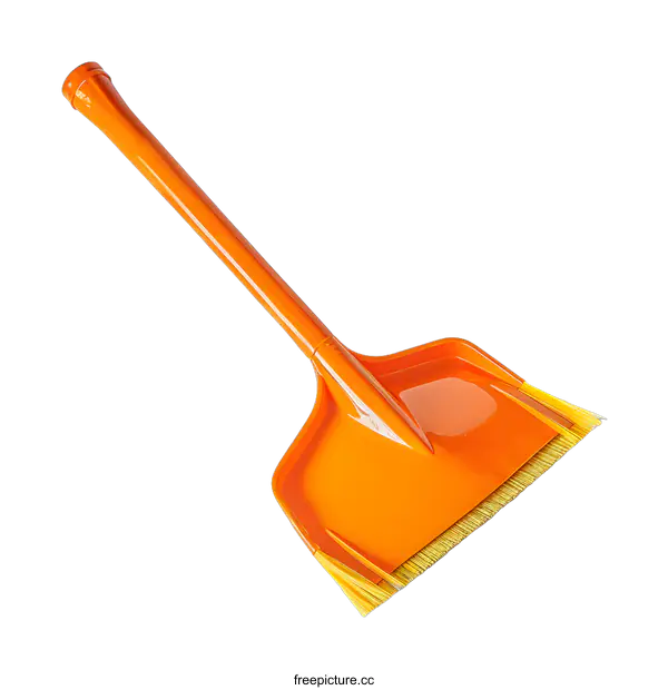 [Transparent Background PNG]Orange Plastic Dustpan and Brush Set