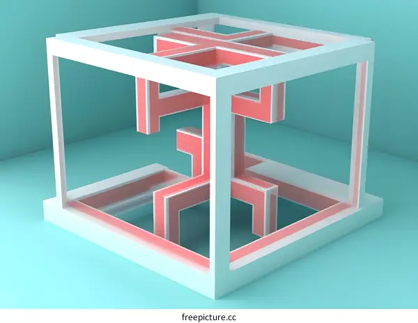 Abstract 3D Geometric Design with Pink and White Cubes