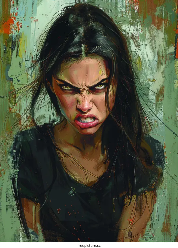 portrait of an angry young woman