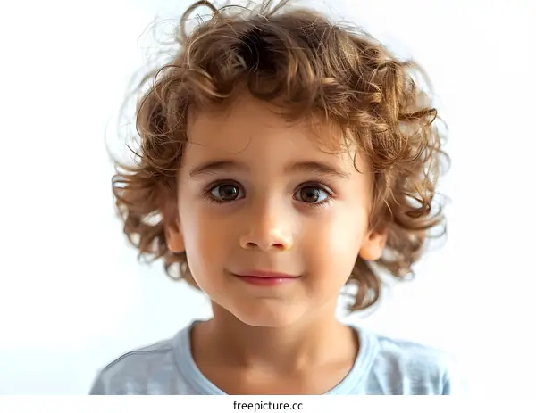 Cute Little Boy with Curly Hair and Big Brown Eyes