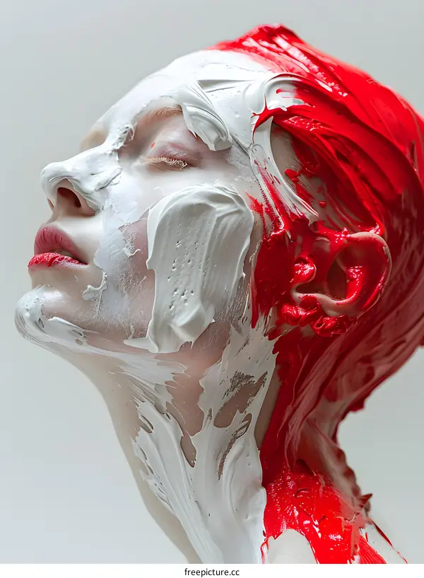 Woman with Red and White Paint