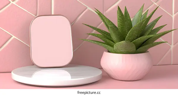 Pink and White Minimalist Aesthetic Product Display Mockup with Plant