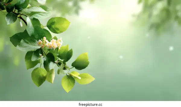 Spring Branch with Delicate Flowers and Leaves