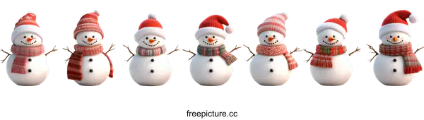 [Transparent Background PNG]Collection of Festive Christmas Snowmen