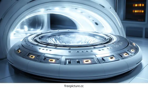 Futuristic Round Technology Device in a Sci-Fi Setting