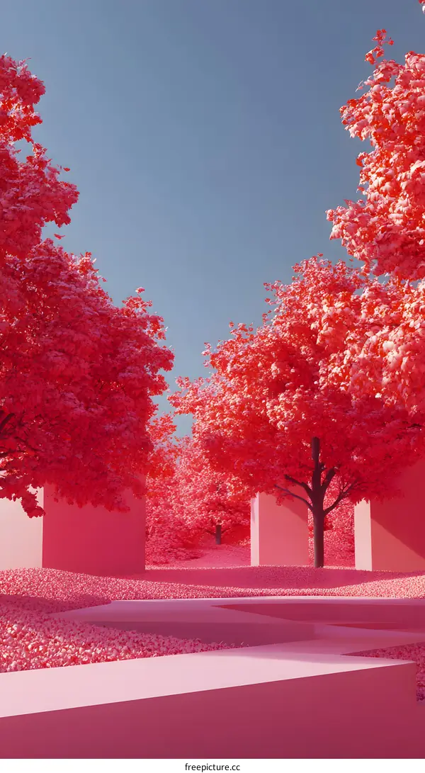 Pink Minimalist Landscape with Trees