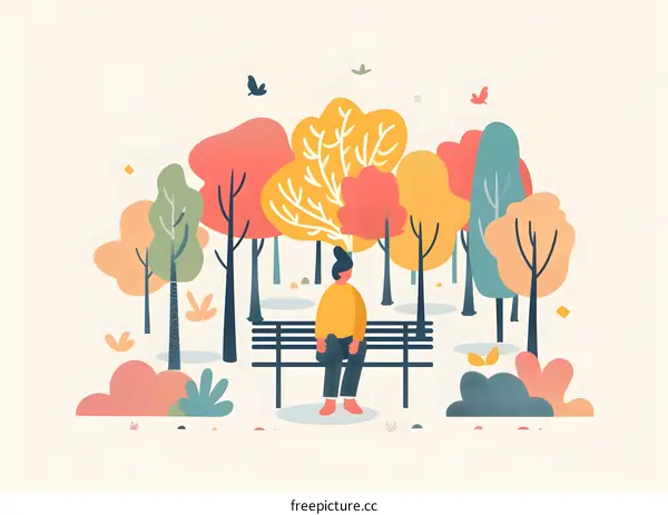 Autumn Park Bench Illustration