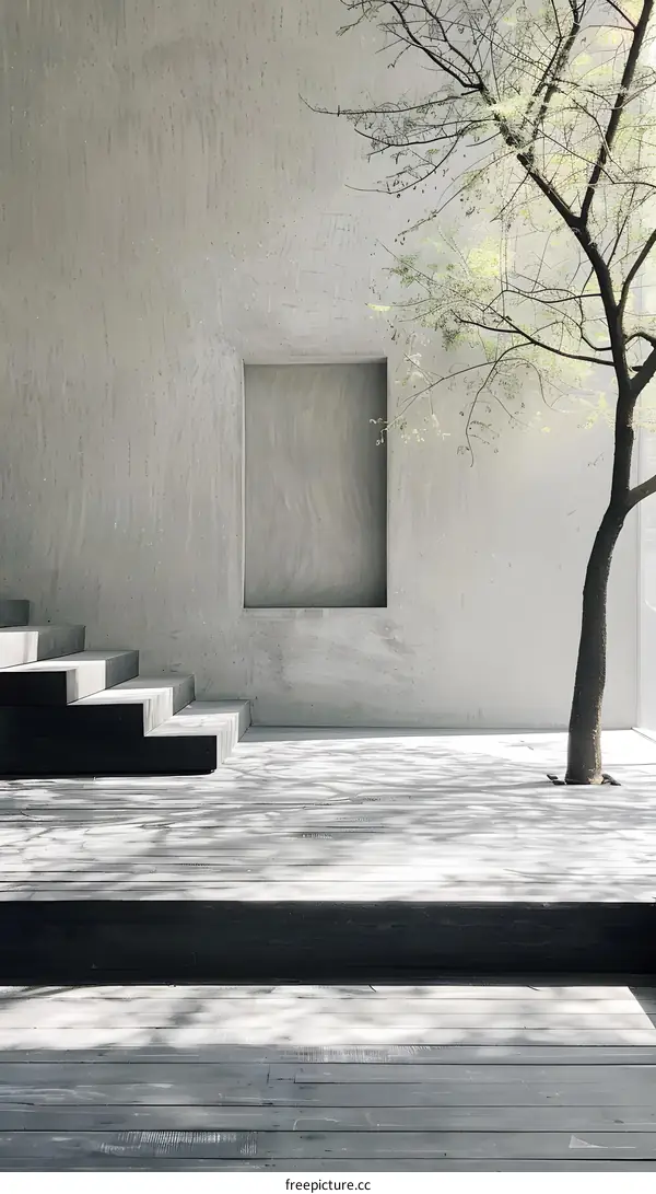 Minimalist Concrete Architecture With Tree and Steps