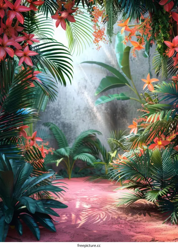 Pink and green leaves and flowers background