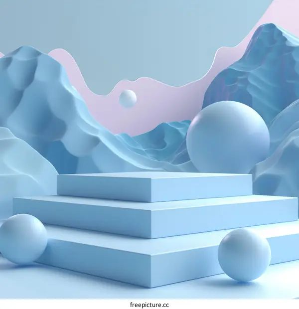 Blue podium with blue spheres