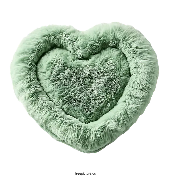 [Transparent Background PNG]Heart-shaped Plush Pet Bed in Sage Green