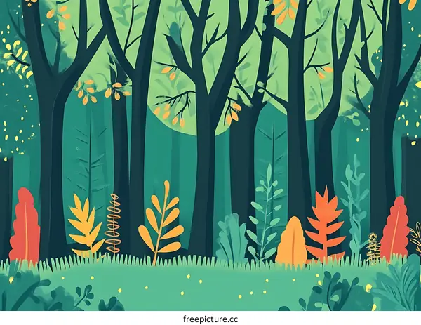 Abstract Forest Illustration With Green and Orange Colors