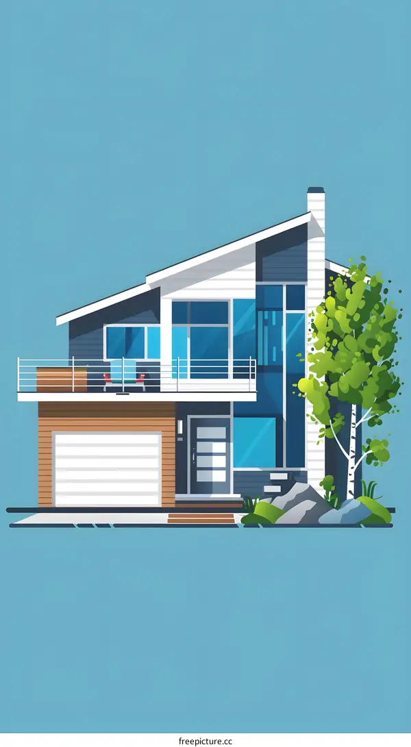 Modern House with Garage and Balcony Illustration