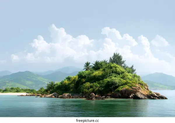 Tranquil Island Oasis Under a Cloudy Sky
