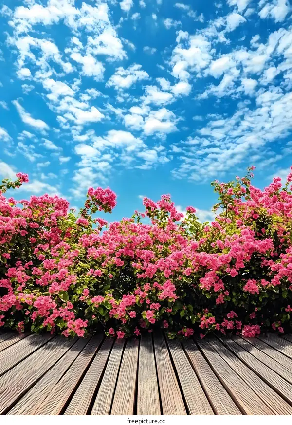 Pink Bougainvillea Flowers Blooming Against Blue Sky