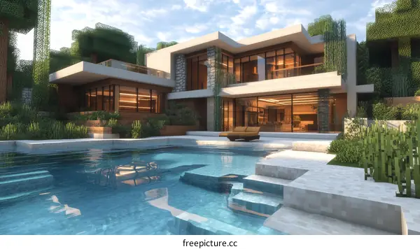 Modern Villa with Pool and Lush Landscaping