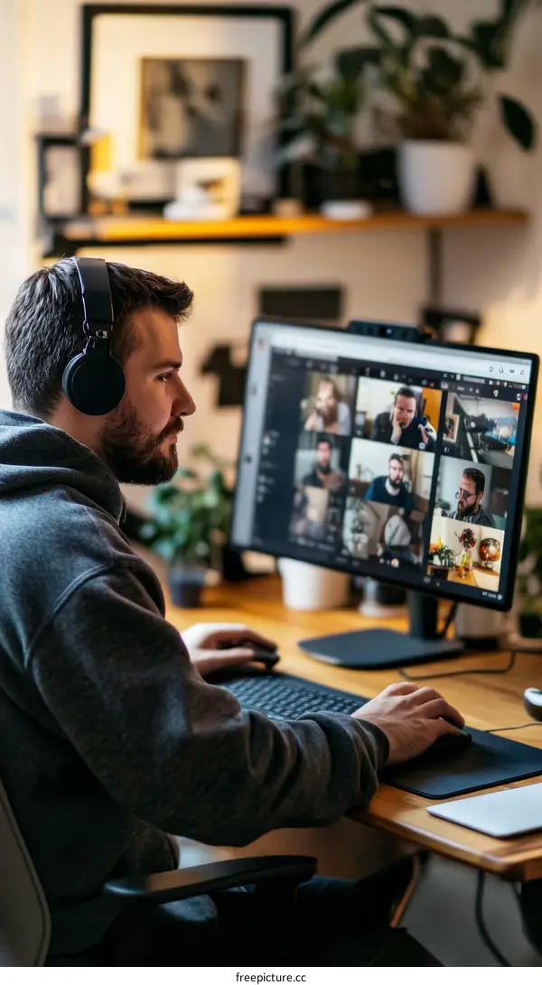 Man Working From Home Video Conference