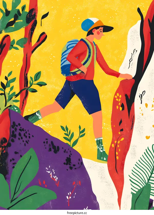 Young Man Hiking Through Forest