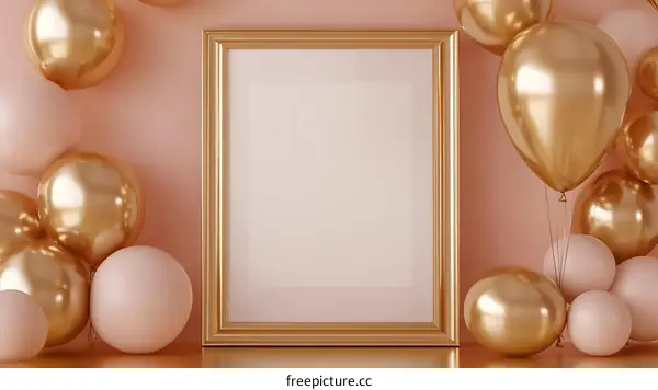 Blank Gold Frame with Pink and Gold Balloons