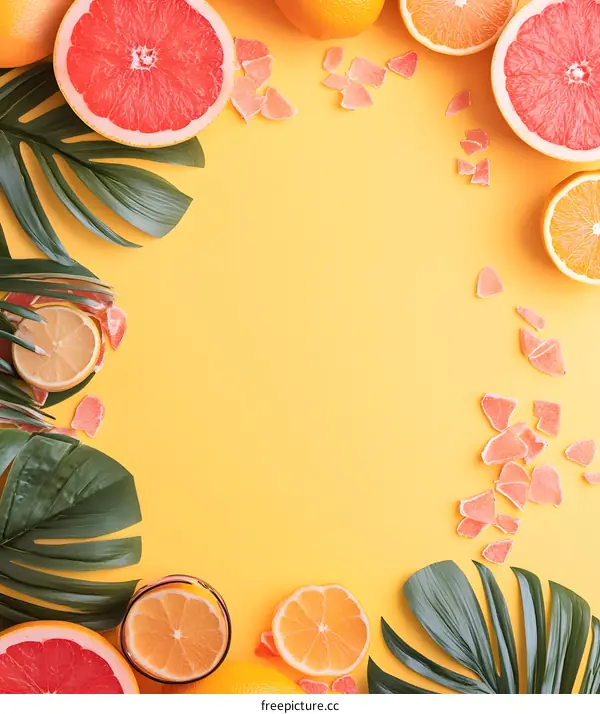 Summer Tropical Fruit Background with Yellow and Green