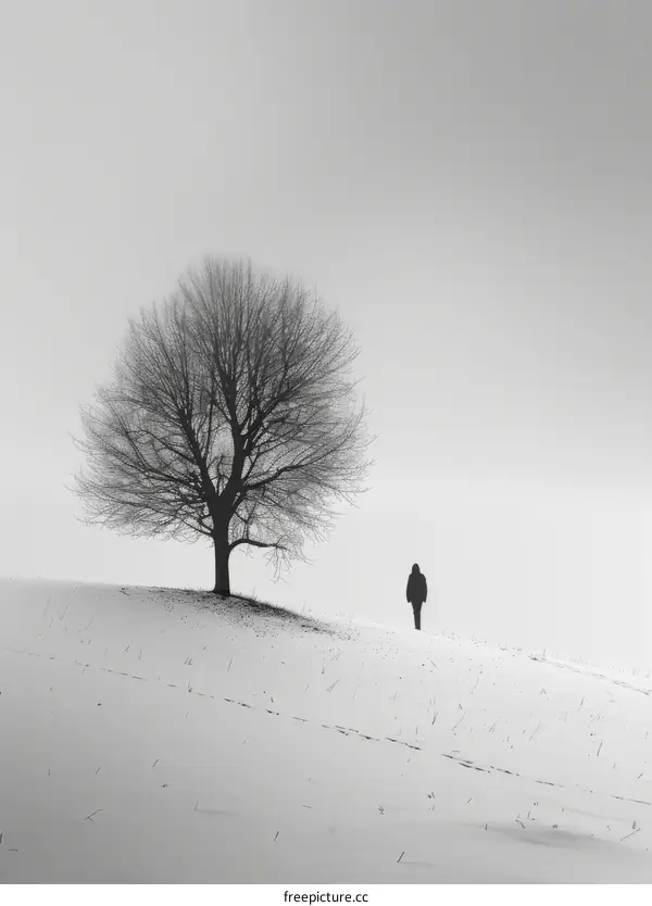 Lonely Tree in Snowy Field