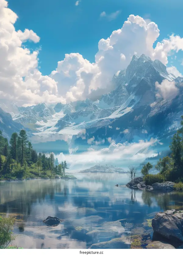 Majestic Mountain Lake Scenery Under a Vast Sky
