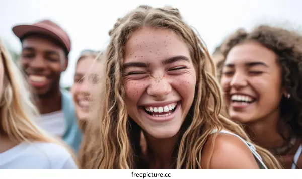 Portrait of a group of diverse young people laughing and smiling together