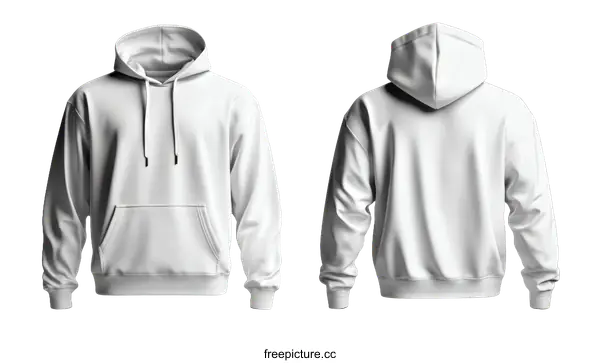[Transparent Background PNG]Blank White Hoodie Mockup Front and Back View