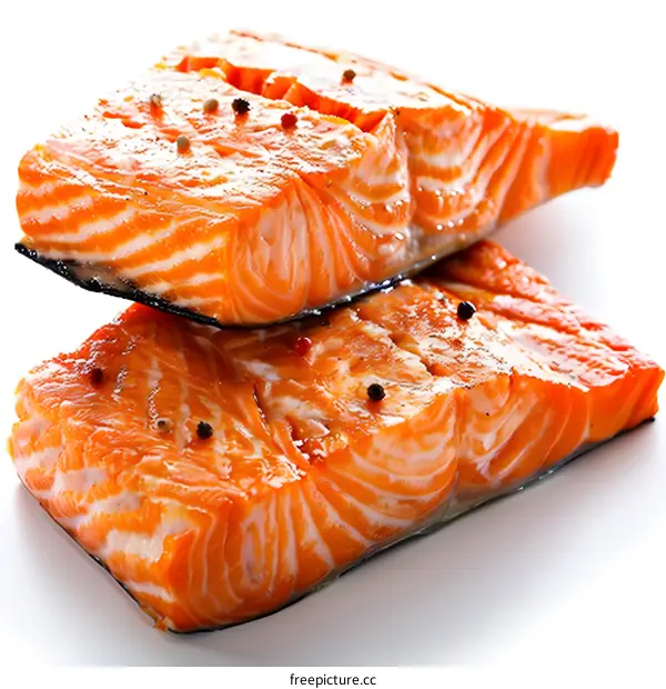 Two pieces of grilled salmon fillet