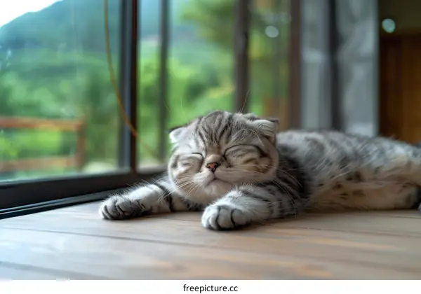 Cute Tabby Cat Napping by the Window