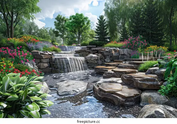 Waterfall in a Rocky Landscape