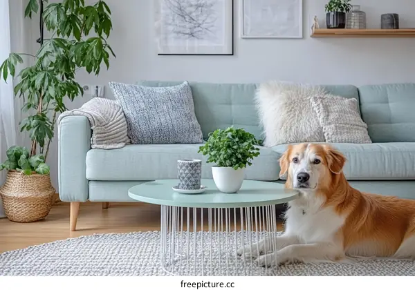 Modern Living Room with Dog