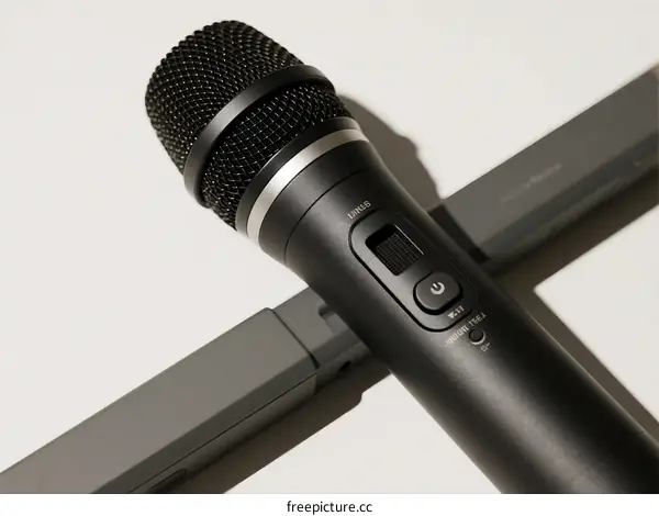 Wireless handheld microphone with volume control and mute button