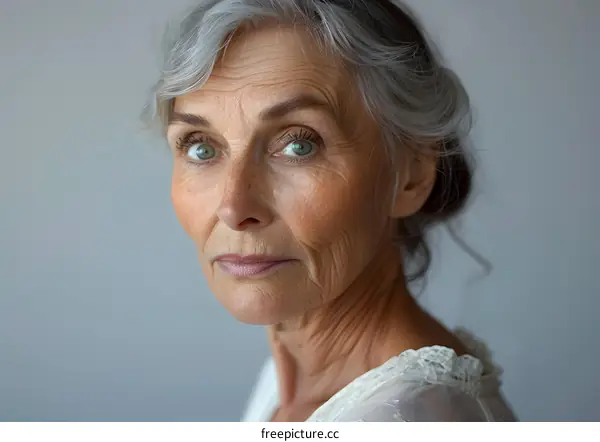 Closeup Portrait of a Senior Woman with Gray Hair