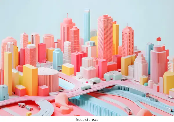 Minimalist Cityscape Illustration With Pastel Colors