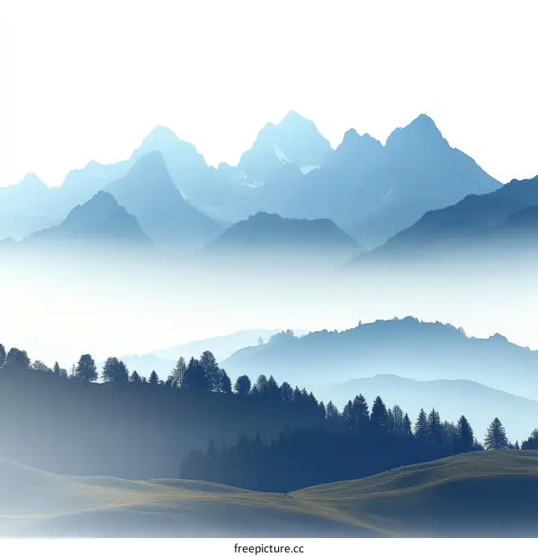 Misty Mountain Range Landscape Illustration