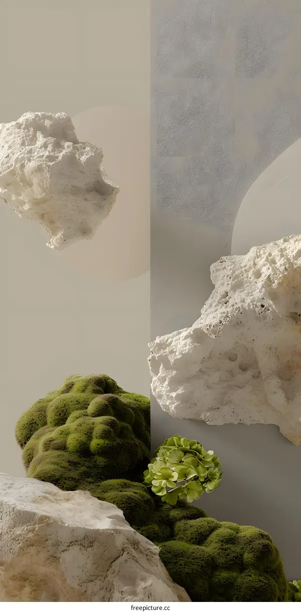 Abstract Minimalist Art With Rocks And Moss