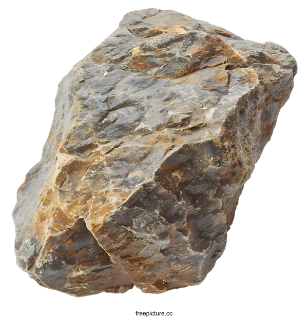 [Transparent Background PNG]Close up of a Rough Grey and Brown Stone on a White Background