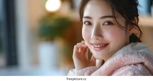Close-up portrait of a beautiful young Asian woman smiling