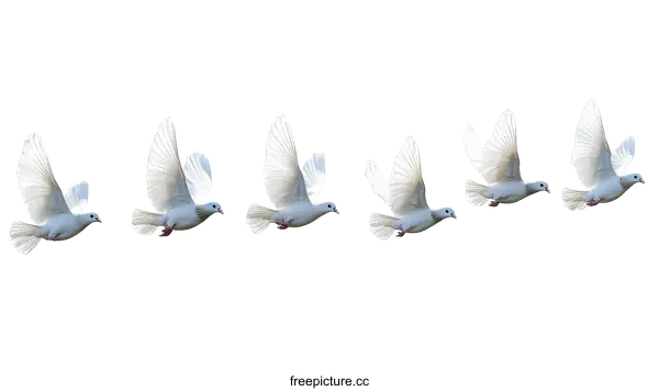 [Transparent Background PNG]White Doves Flying in a Row in the Sky