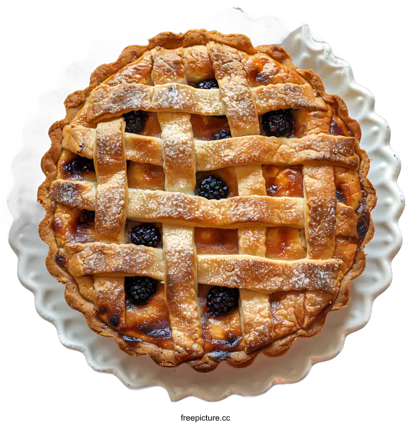 [Transparent Background PNG]Blackberry Lattice Pie on White Plate