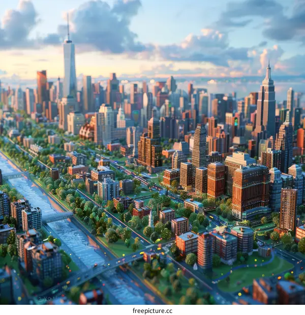 New York City Skyline Illustration with Park Views