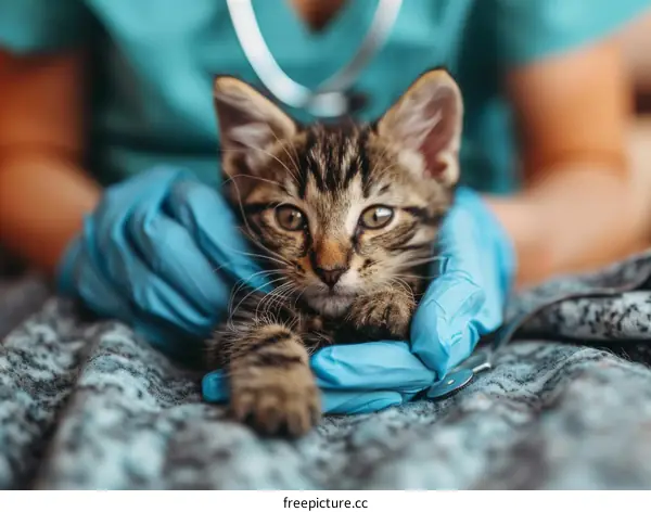 Veterinarian Examining a Kitten