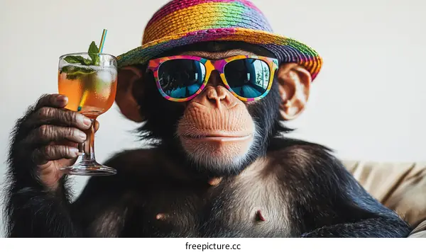 Chimpanzee with cocktail and sunglasses