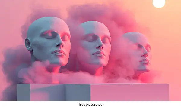 Abstract Dreamy Heads in Pink and Purple Light