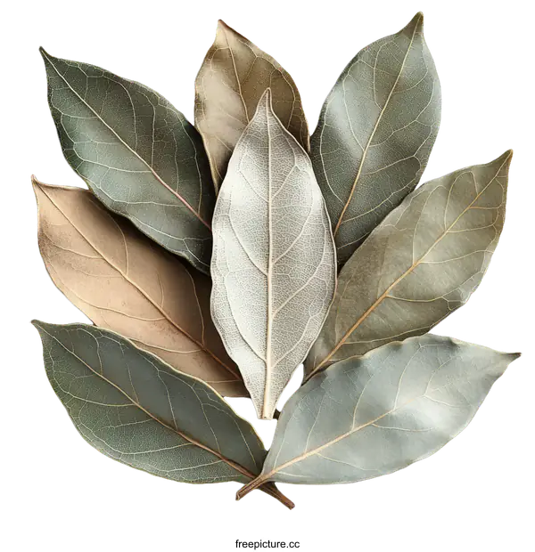 [Transparent Background PNG]Dried Bay Leaves Arrangement on White Background