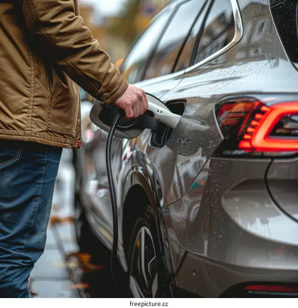 Man Plugs In Electric Car