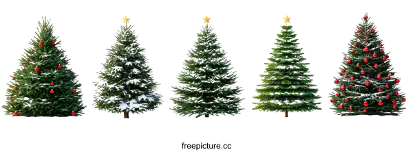 [Transparent Background PNG]Four Christmas Trees with Snow and Ornaments
